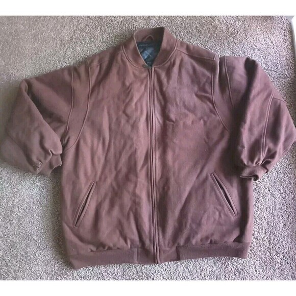 Blac Label Premium Mens Wool Bomber Jacket Size 4XL Brown Full Zip Quilted 90s - Picture 1 of 9